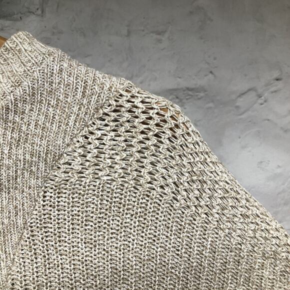 Eddie Bauer Sweater Boxy Oversized Henley Chunky Knit Oatmeal LT Made in USA Vtg - Picture 3 of 5